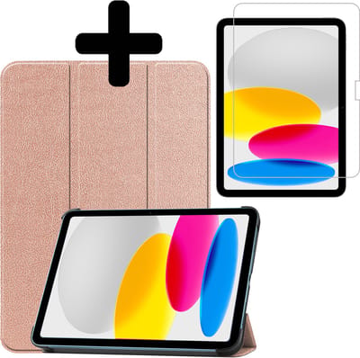 Hoes - Geschikt voor Apple iPad A16/A18 (2022/2025/2026) - 10.9 & 11 inch (10e, 11e & 12e generatie) - Met Screenprotector - Trifold Bookcase - Hard Cover - Hardcover Book Case - Tablet Hoesje - Rosé goud