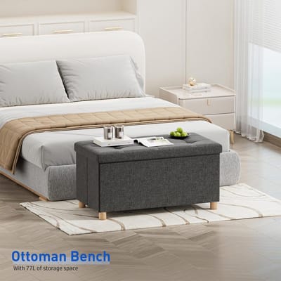 Opvouwbare Zitbank met Opbergruimte en Deksel - Beige - 76x38x38 cm