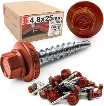 LUN FIX - Dakpanplaatschroeven 4,8x25 zelfborende schroeven koperkleurig - 250 Stuks
