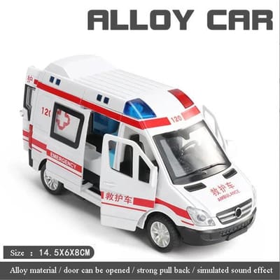 1:32 Simulatie Ambulance Model Legering Pull Back Geluid En Licht Die-Cast Auto Speelgoed Politie Speciale Auto Kinder Speelgoed Cadeau white