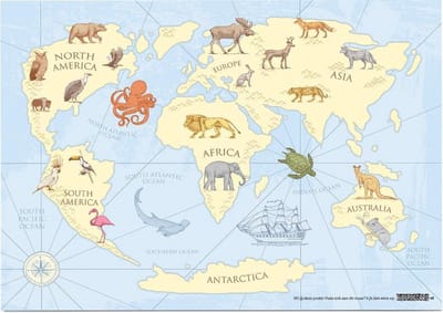 Educatieve poster (Posterpapier) - Topografie wereld retro - 70 x 50 cm (B2)