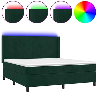 vidaXL - Boxspring - met - matras - en - LED - fluweel - donkergroen - 180x200 - cm