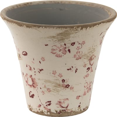Keramiek Bloempot voor Binnen – Roze Bloemen – Rustieke Pot – Ø 12 cm – Bloemenmotief