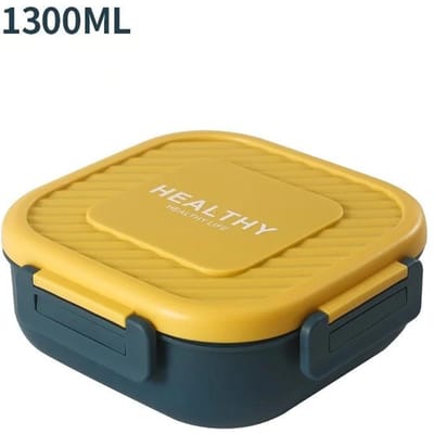 Eenvoudige Leerling Japanse Compartiment Sluiting Lunch Bento Box Kantoormedewerker Kantine Magnetronbestendig Hand Lunchbox Bestek Meenemen yellow