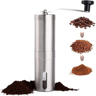 GELLDG Handmatige koffiemolen - Roestvrijstalen koffiemolen - Keramische molen - Instelbare maalgraad - Draagbare koffiemolen - Geschikt voor filterkoffie en espresso