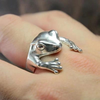 Kikker Dier Vintage Vorm Ringen Voor Vrouwen Kikker Pad Metaal Wrap Vingerring Unisex Ring Mannen Vriendin Feest Persoonlijkheid Cadeaus gray