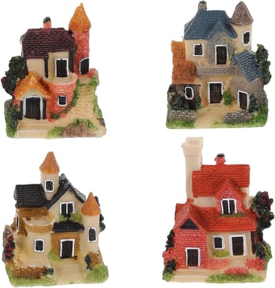 Vaguelly Schattig Feeënhuisje 4 Stuks Hars Mini Huis Ornament voor Miniatuur Tuin Desktop Decoratie