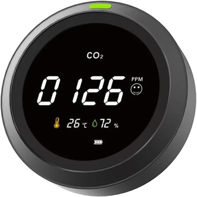 Luchtkwaliteitsmonitor - CO2 Meter - Binnenlucht Meten - USB Opladen - Temperatuur Vochtigheid - Zwart