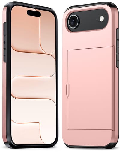Hoesje Geschikt voor iPhone Air Hoesje Pasjeshouder Shockproof Hard Case - Hoesje Geschikt voor iPhone Air Hoes Met Kaarthouder - Rosé goud