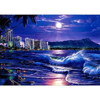 Peinture Diamant Full Drill Point de Croix Eau de Mer Nuit Broderie Diamant Strass Décoration Maison 20X30CM