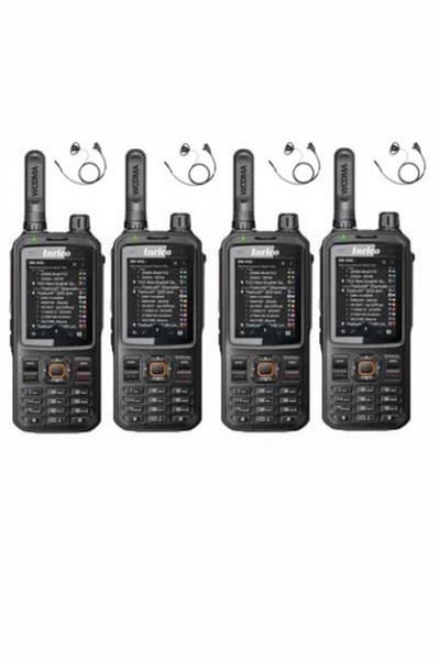 Set van 4 Inrico T320 V2 4G LTE Zello Portofoon, GPS, Wifi met D-shape oortje