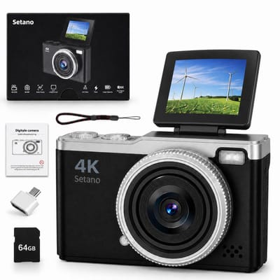 Setano® Digitale Camera – 4K Ultra HD – Incl. 64GB SD Kaart – Compact Fototoestel & Vlogcamera – Voor Volwassenen & Kinderen – Zwart