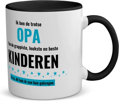 Akyol - ik ben de trotste opa van de grappigste, leukste en beste kinderen, en ja dit heb ik van hun gekregen koffiemok - theemok zwart - Opa - de trotste opa - verjaardag - verjaardagscadeau - beste kinderen - cadeautje voor opa - 350 ML inhoud
