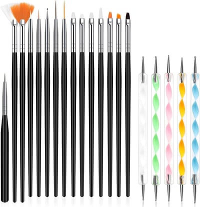 Nail Art Pens en Kwasten Set met 15 Acryl Borstels en 5 Dots Tools voor Professioneel en DIY Gebruik, Zwart