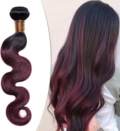 100% Braziliaans Echt Haar Wavy 1 Stuk Onbehandeld, Natuurlijke Zwart/Wijnrood - Hoogwaardige Haarextensions, Perfect voor Volume en Stijl