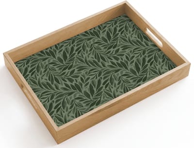 Dienblad hout 40x30 cm - Schootdienblad - Bladeren - Organisch - Groen - Borrelplank rechthoek - Plateau dienbladen