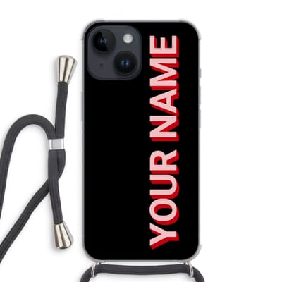 Gepersonaliseerd - Case Company® - Hoesje met koord geschikt voor iPhone 14 hoesje met Koord - Namecase - Telefoonhoesje met Zwart Koord - Extra Bescherming aan alle Kanten en Over de Schermrand