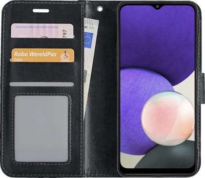 Hoes - Met Pasjeshouder - Geschikt voor Samsung Galaxy A22 4G - Luxe Bookcase Portemonee - Flip Case - Kunstleer Book Case - Flipcase - Book Cover - Walletcase - PortemonneeHoes - Zwart