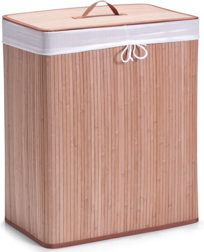 Zeller Luxe dubbele wasmand van bamboe hout - 52 x 32 x 63 cm - Wasgoedmanden/wasmanden - 104 liter
