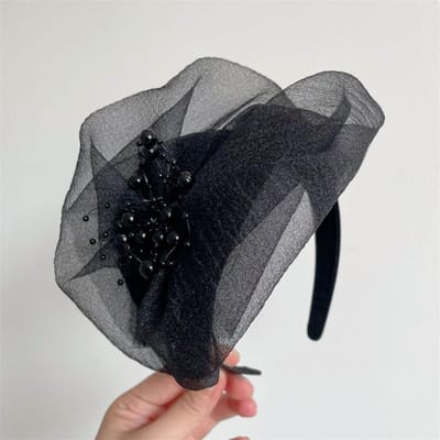 Chapeau haut-de-forme en voile noir, bandeau rétro pour femmes, accessoires de cheveux de mariage, coiffure de dîner, serre-tête de mariée, bijoux noir