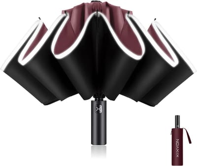 SnelShoppen - Paraplu Pro LSF 50+ 99% UV-bescherming, Automatische Omgekeerde Opvouwbare Paraplu met Reflecterende Veiligheidsstrepen, Winddicht en Dr
