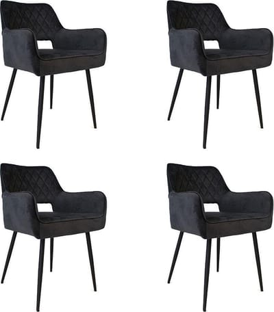 Bronx71® Velvet eetkamerstoel Mika antraciet - Eetkamerstoelen set van 4 - stoel