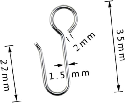 FSW-Products - 10 Stuks - Inschuif Kuifhaken - Kuifhaak - 35x10 mm - Profielkuifhaken - Schelphaken - Gordijnhaken - S Vorm - Plooihaken - Gordijn Haakjes - Prikhaak Gordijnband