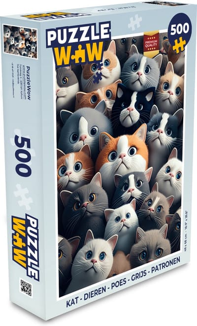 Puzzel Kat - Dieren - Poes - Grijs - Patronen - Kind - Legpuzzel - Puzzel 500 stukjes