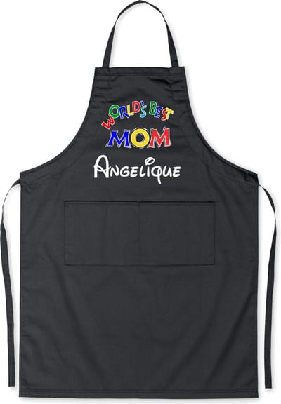 Mijncadeautje - Schort - World's Best Mom - voornaam -mooie en exclusieve keuken- of barbecueschort - 100% katoen - zwart