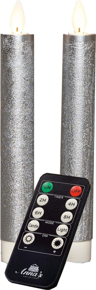 Anna's Collection LED dinerkaarsen - 2x st - zilver - 18 cm - met afstandsbediening
