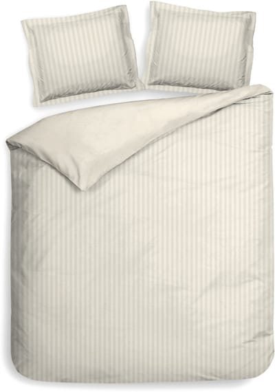 Heckettlane Dekbedovertrek Banda - Bedlinnen met Strepen - 200x200-220 cm - Tweepersoons - Off-White - Dekbedovertrek van 100% Katoen-Satijn