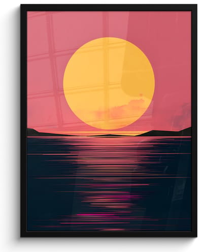 Poster in lijst - Fotolijst 50x70 cm - Posters - Zon - Geel - Bergen - Water - Posterlijst zwart - Decoratie - Wanddecoratie woonkamer - Muurdecoratie slaapkamer