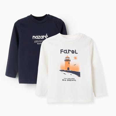 Zippy 3107106601 T-shirt Met Lange Mouwen 2 Eenheden Wit,Blauw 6-9 Months Kinderen