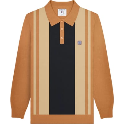 Lambretta Heren AW24 Vintage poloshirt met lange mouwen (Tabak)