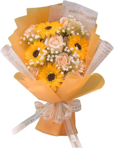 Zeep Bloemen Boeket - Kunstbloemen Boeket - Cadeau Geven - Handgemaakt Realistisch - 27x33cm - Roze