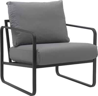 CLP Manea Fauteuil - Lounger - Met armleuning - Design - Met stevig metalen frame - Gestoffeerde club fauteuil grijs Kunstleer
