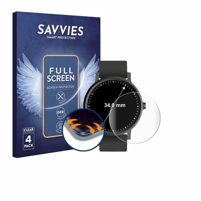 Savvies - Screenprotector voor Horloges (Rond, ø: 34 mm) - Folie Beschermfolie transparant volledig dekking 4 Stuks