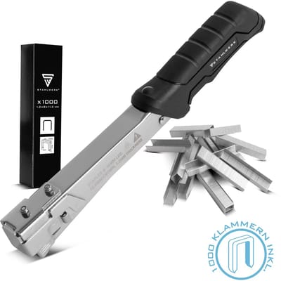 STAHLWERK Hamertacker met 1000 nietjes Professionele tacker | slagtacker | handtacker | hamertang | nietpistool | nietmachine voor nieten 6-10 mm type G
