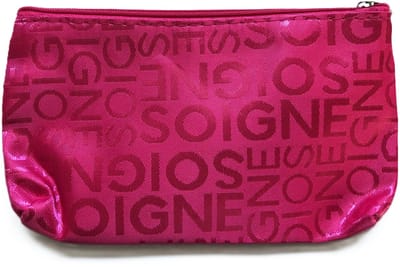 Klein make-up tasje / toilettasje / organizer / etui - fel roze - mat met glanzende woorden SOIGNE - met rits - waterafstotend - afmeting 18,5 x 10,5 x 2 centimeter