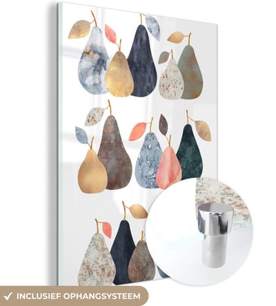 MuchoWow® Glasschilderij 120x160 cm - Schilderij acrylglas - Peer - Pastel - Fruit - Design - Foto op glas - Schilderijen
