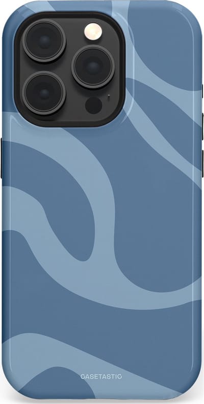 Casetastic hoesje geschikt voor Apple iPhone 15 Pro - MagSafe - Dubbellaagse bescherming - Blauwe Water Golven - Fashion Case - Grijs Lichtblauw