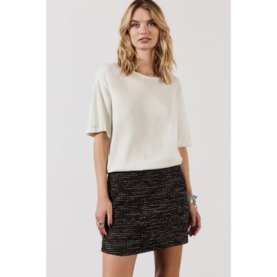 Mikuta The Black Sparkly Short Straight Tweed Skirt Maat: S | Mini Rokken Outlet | Dames | Zwart