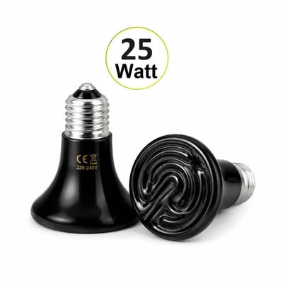 UniEgg® Duo verpakking 2x Keramische warmtelamp - 25 Watt (Zwart) -Donkerstraler - E26 - 10.000 uur - voor kuikens - reptielen - amfibieën - pulletjes - knaagdieren - geeft alleen warmte en geen licht!