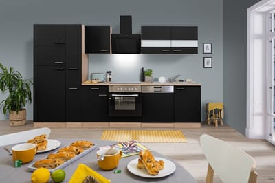 Goedkope keuken 310  cm - complete keuken met apparatuur Merle  - Eiken/Zwart - soft close - keramische kookplaat - vaatwasser - afzuigkap - oven    - spoelbak