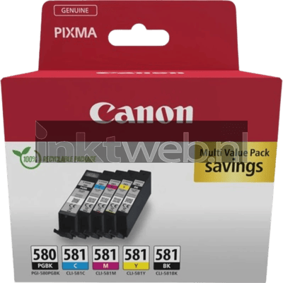Cartouche d'encre - CANON - PGI-580/CLI-581 PGBK/C/M/Y/BK (2078C007) - Noir pigmenté, noir, cyan, magenta, jaune - Pack de 5