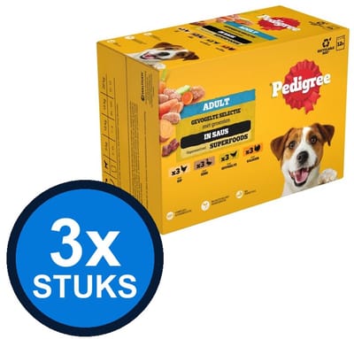3x Pedigree - Pouch Adult Saus Gev Sel Multipack (12x100g) - Hondenvoer Natvoer - 1.2 kg