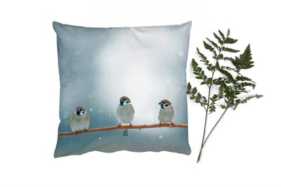 Sierkussens - Kussentjes Woonkamer - 40x40 cm - Vogels - Mus - Sneeuw - Winter