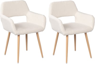 Meubles Cosy Eetkamerstoelen - Set van 2 Scandinavische met Armleuningen Bouclé stoffen zitting - Beige