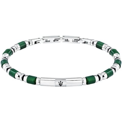 Maserati - JM334AVD48 - Armband - Heren - Bracelet - Iconic - Roestvrijstaal - groene agaat - zilverkleurig - 18,5 + 3 cm