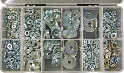 Assortiment doos 1265 ringen sluitringen, veerringen en carrosserieringen verzinkt